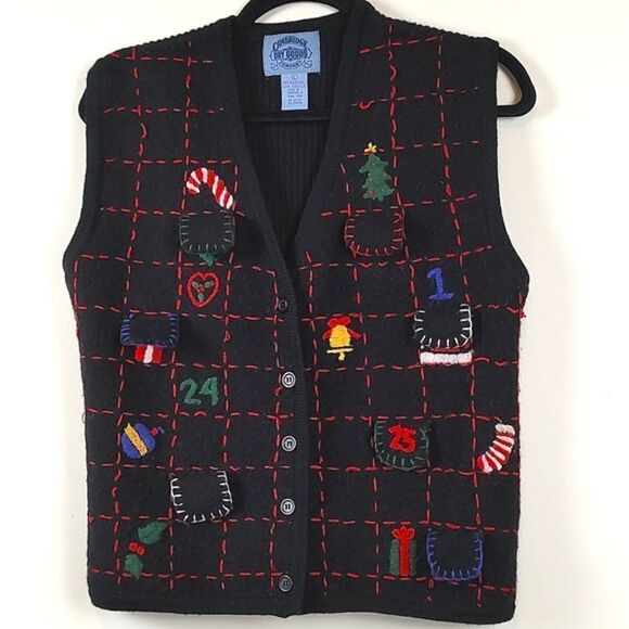 Cambridge Dry Goods Company Boiled Wool Embroidered Christmas Vest Size L - Picture 16 of 16